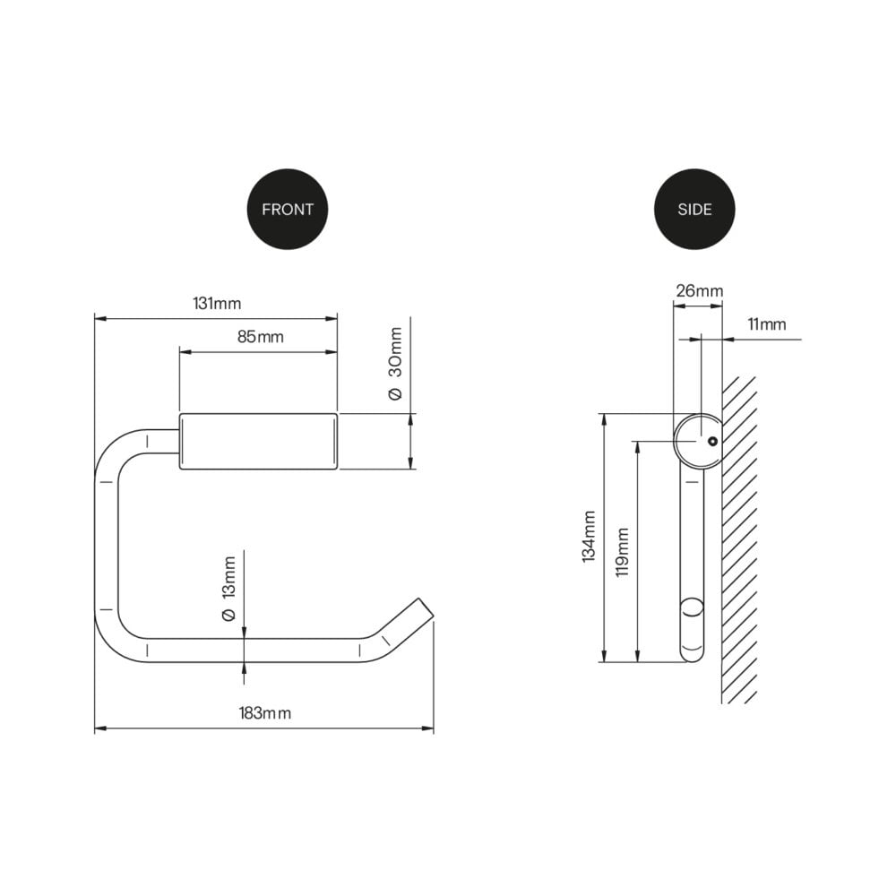 The Splash Lab Porte-rouleau de papier toilette simple en acier inoxydable avec fixations dissimulées