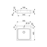 UNITO 395x405 Wall Mounted Stainless Steel Basin with Ø35 Centre Tap Hole 121830 / 121830BK