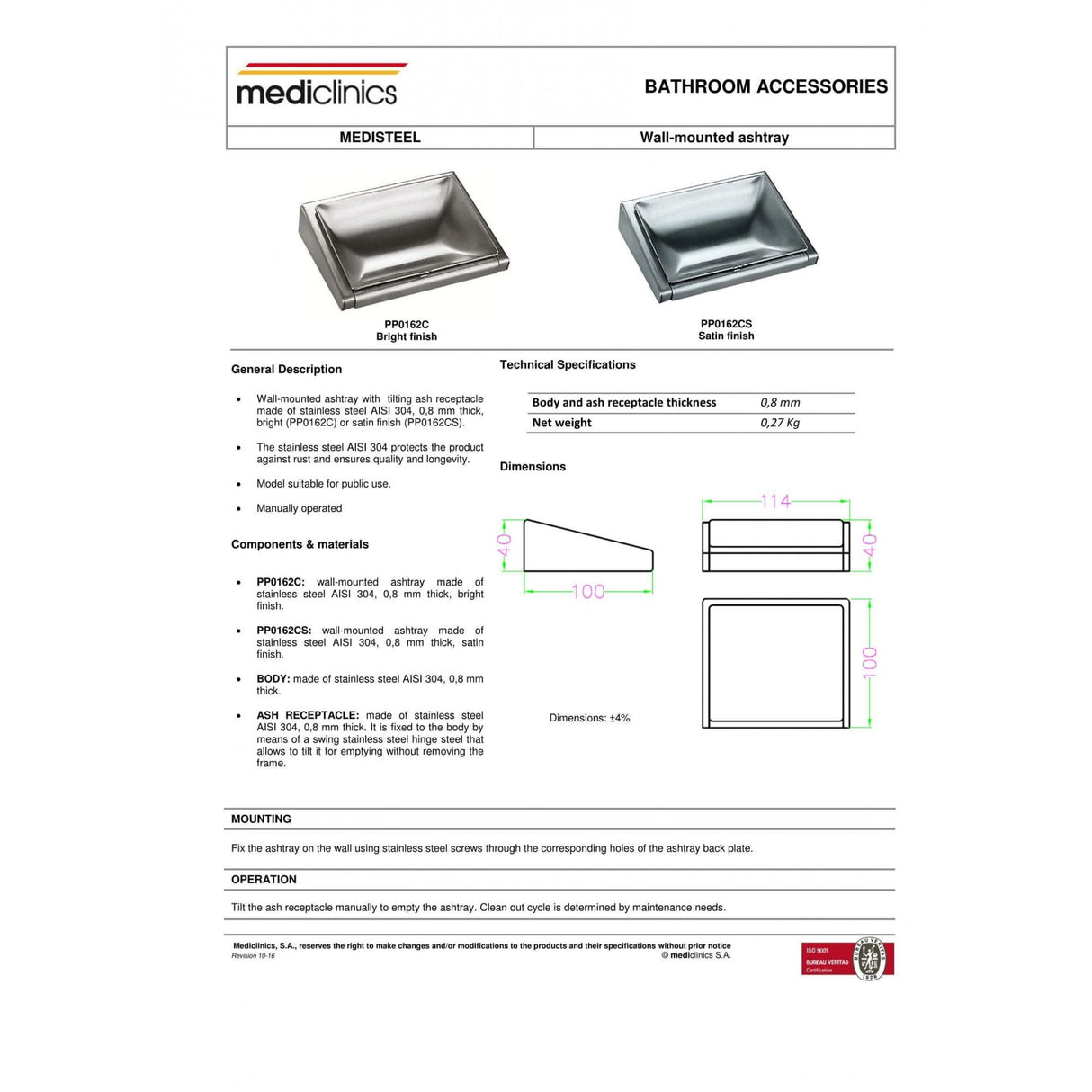 Mediclinics Stainless Steel Ashtray