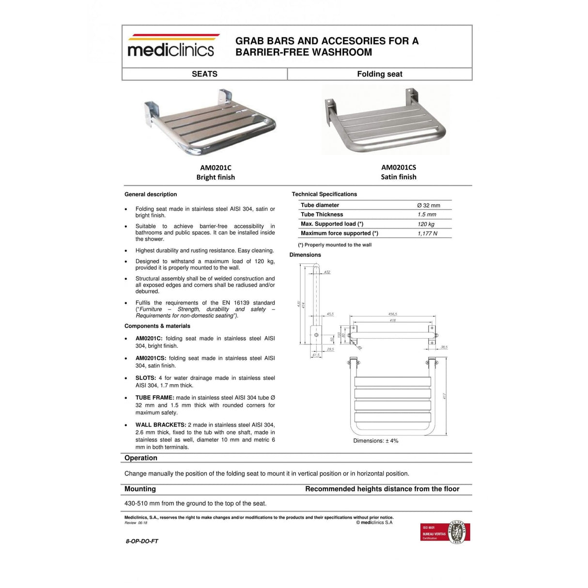 Folding Shower Seat with Slots