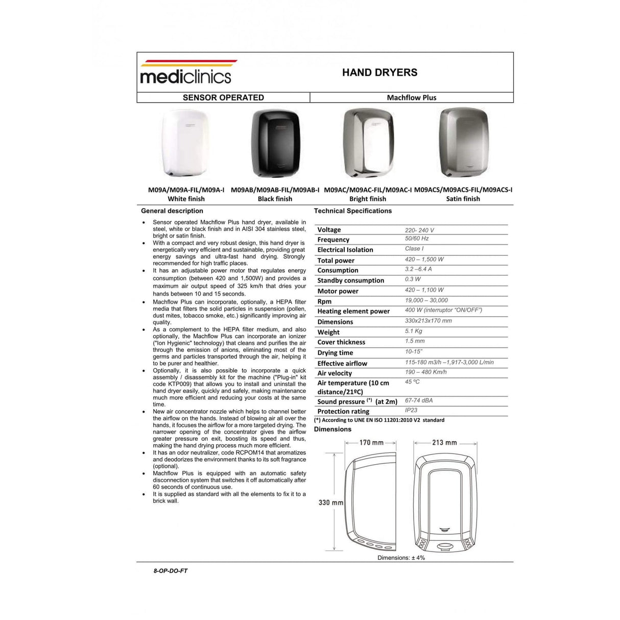Sèche-mains Mediclinics Machflow Plus HEPA et ioniseur - Noir M09AB-I