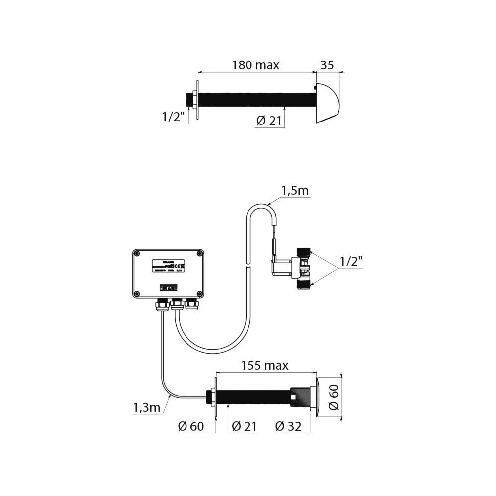 452159 DELABIE TEMPOMATIC Cross Wall Electronic Shower Kit