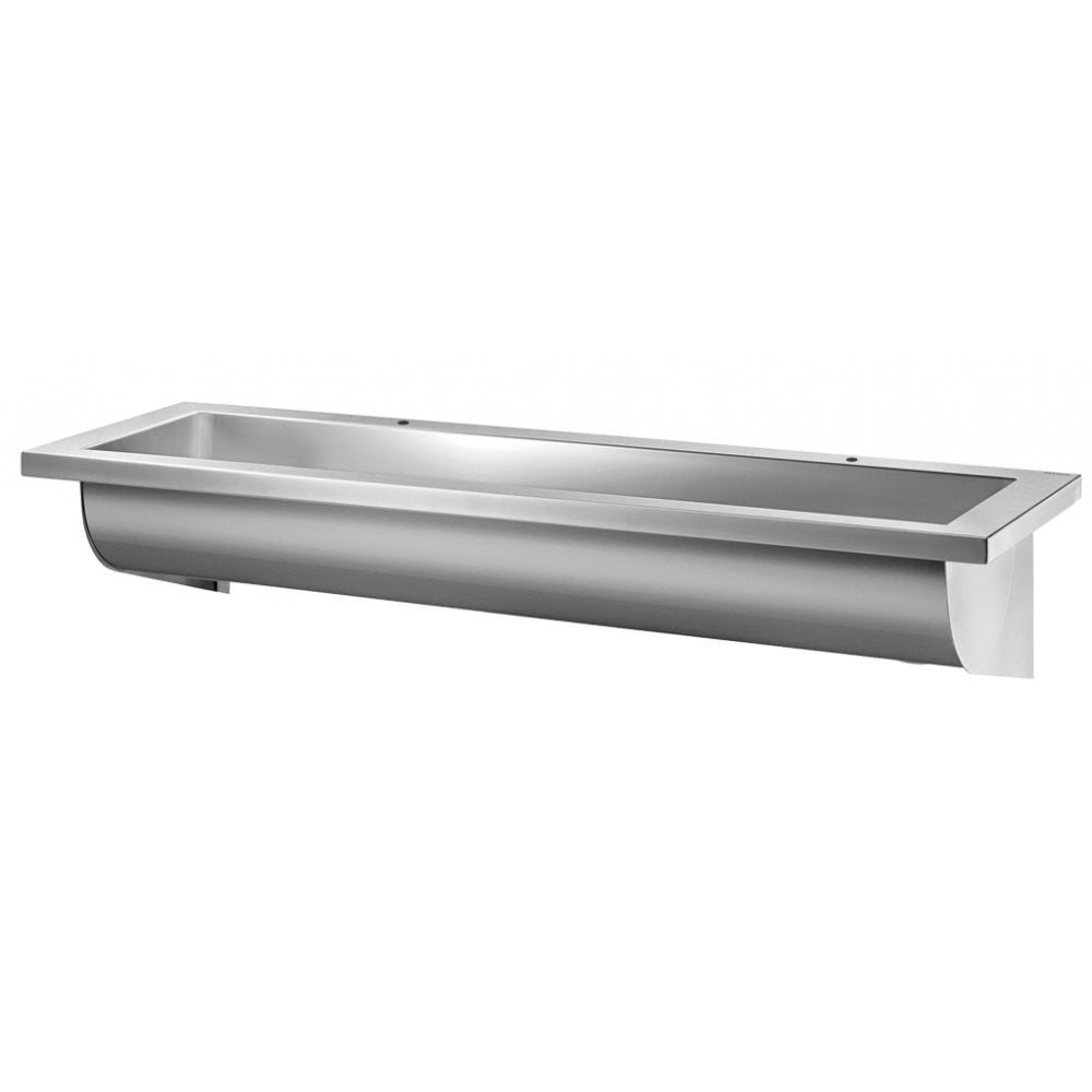 CANAL Wall-Mounted Stainless Steel Wash Trough L.1200mm with 2 x Ø22mm tap holes 121250