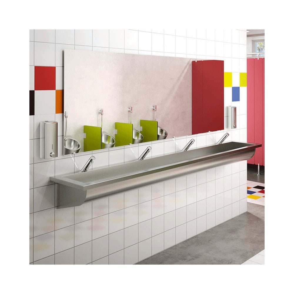 CANAL Wall-Mounted Stainless Steel Wash Trough L.1200mm with 2 x Ø22mm tap holes 121250