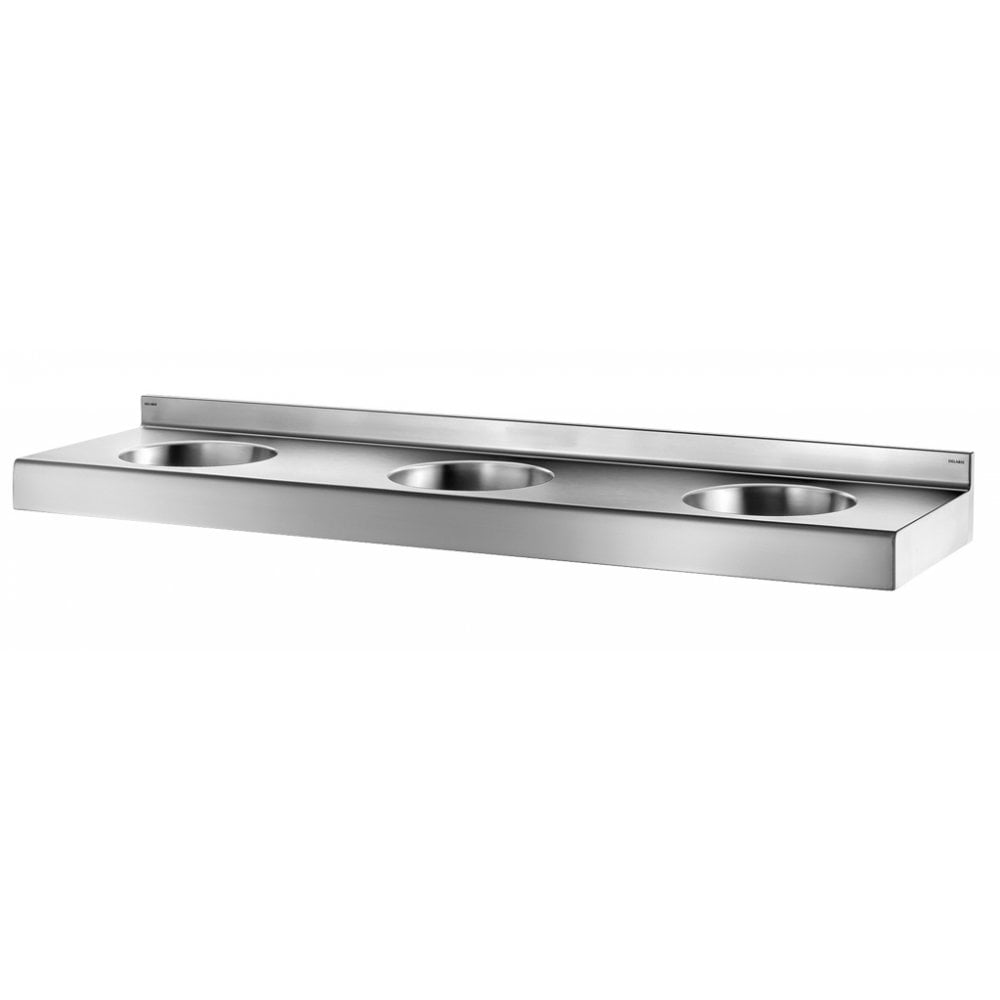 TRIPLO RP Stainless Steel Wall-Mounted Multiple Washbasin and Splaashback with 3 x Ø35mm tap holes L.1800mm 121750