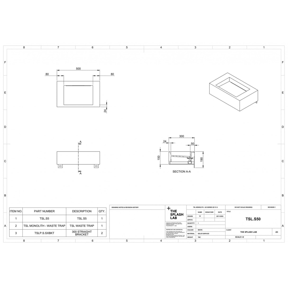 The Monolith S Series Wall Mounted Wash Basin 500x300