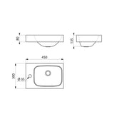 LAVANDO Lave-mains mural en acier inoxydable 450x300 avec trou pour robinetterie Ø35 mm sur le côté gauche 121360