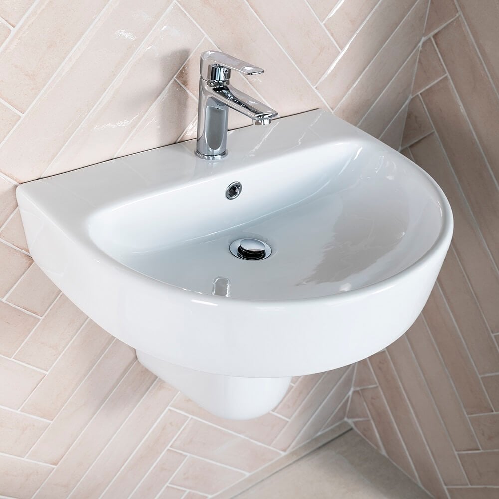 AQUAECO Envoy D-Shaped Wall Mounted One Hole Wash Basin