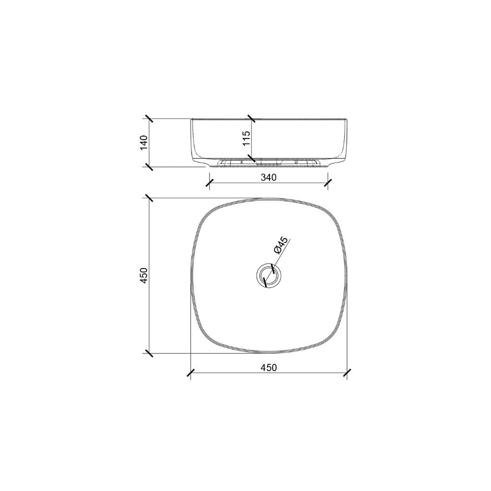 AQUAECO Attache Countertop Square Wash Basin 450x450