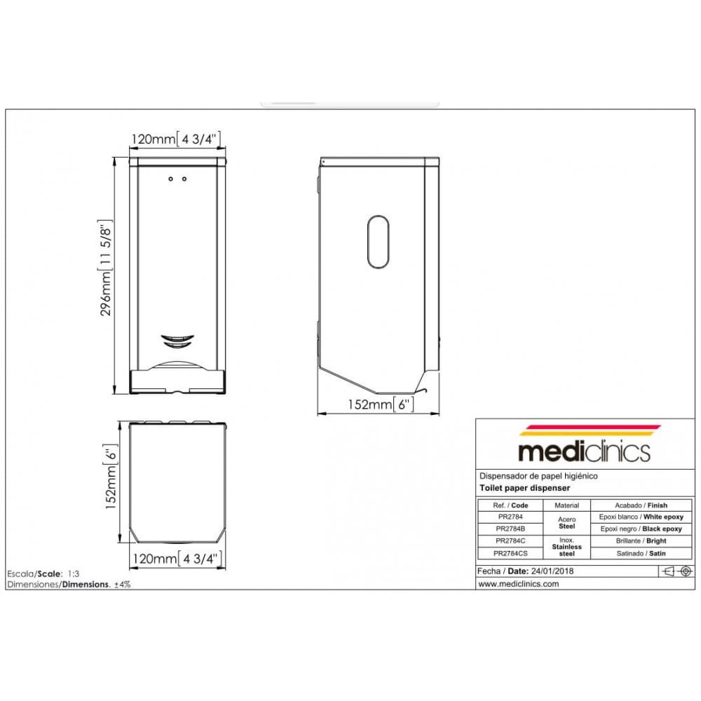 Dispenser di carta igienica standard a montaggio superficiale Mediclinics