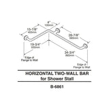 B-6861 38mm Diameter L-Shaped Two-Wall Stainless Steel Shower Grab Bar (500 x 885mm)
