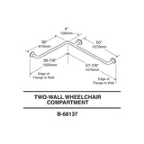 B-68137.99 38mm Diameter L-Shaped Two-Wall Horizontal Stainless Steel Grab Bar with Peened Gripping Surface (1005 x 1470mm)