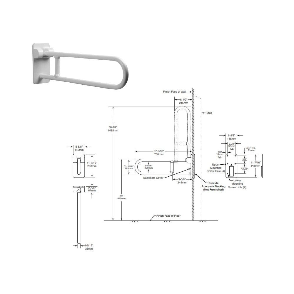 B-49916 708mm Vinyl Coated Drop-down Grab Rail