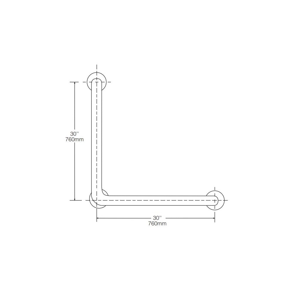B-5898 760mm L-Shaped Bathroom 32mm Diameter Grab Rail