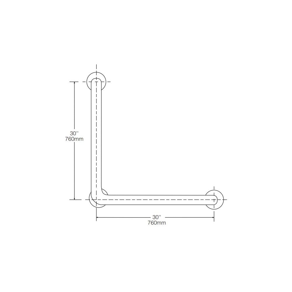 B-5898.99 760mm L-Shaped Bathroom 32mm Diameter Grab Rail with Peened Gripping Surface