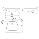 120270 / 121270 TRAPEZ Washbasin 600x505 Washbasin (With or Without Tap Hole)