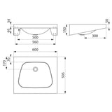 120270 / 121270 TRAPEZ Washbasin 600x505 Washbasin (With or Without Tap Hole)