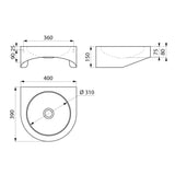 120400 / 123400 Person with Reduced Mobility XS Wall Mounted 390x400 Washbasin (With or Without Tap Hole)