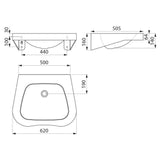 120440 / 121440 FRAJU Person with Reduced Mobility Wall Mounted 620x505 Washbasin (With or Without Tap Hole)