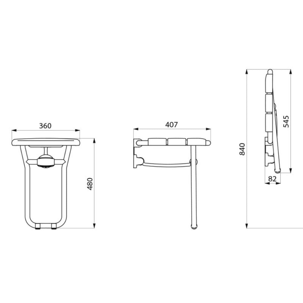 510400 Siège de douche mural relevable avec pied en ALU