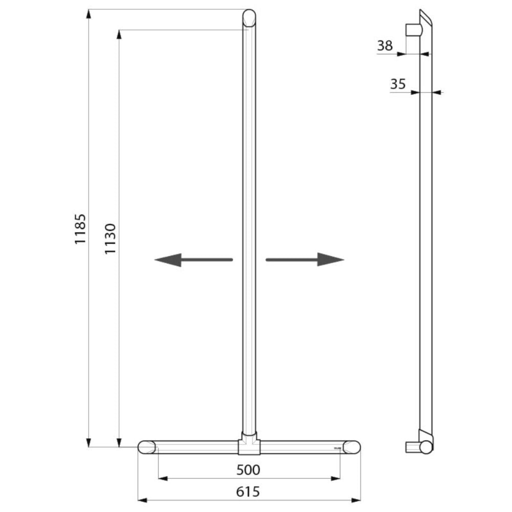 511944 Maniglione di sicurezza a T Be-line® Ø35mm per doccia con guida verticale scorrevole