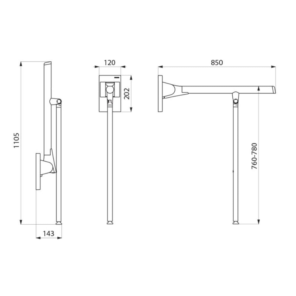 511963 Be-Line® Barre d'appui rabattable aluminium Ø42mm 850mm avec pied