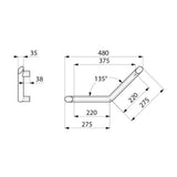 511983 Be-Line Maniglione angolato a 135° Ø35mm 220x220 in alluminio