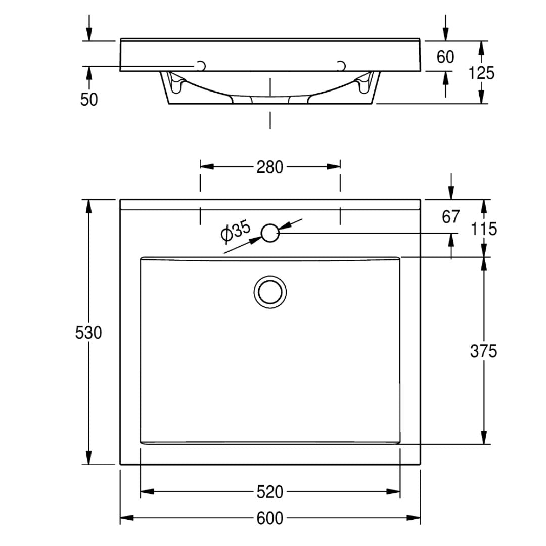 Quadro Wall Mounted Washbasin with Ø35mm Tap Holes (3 Models)