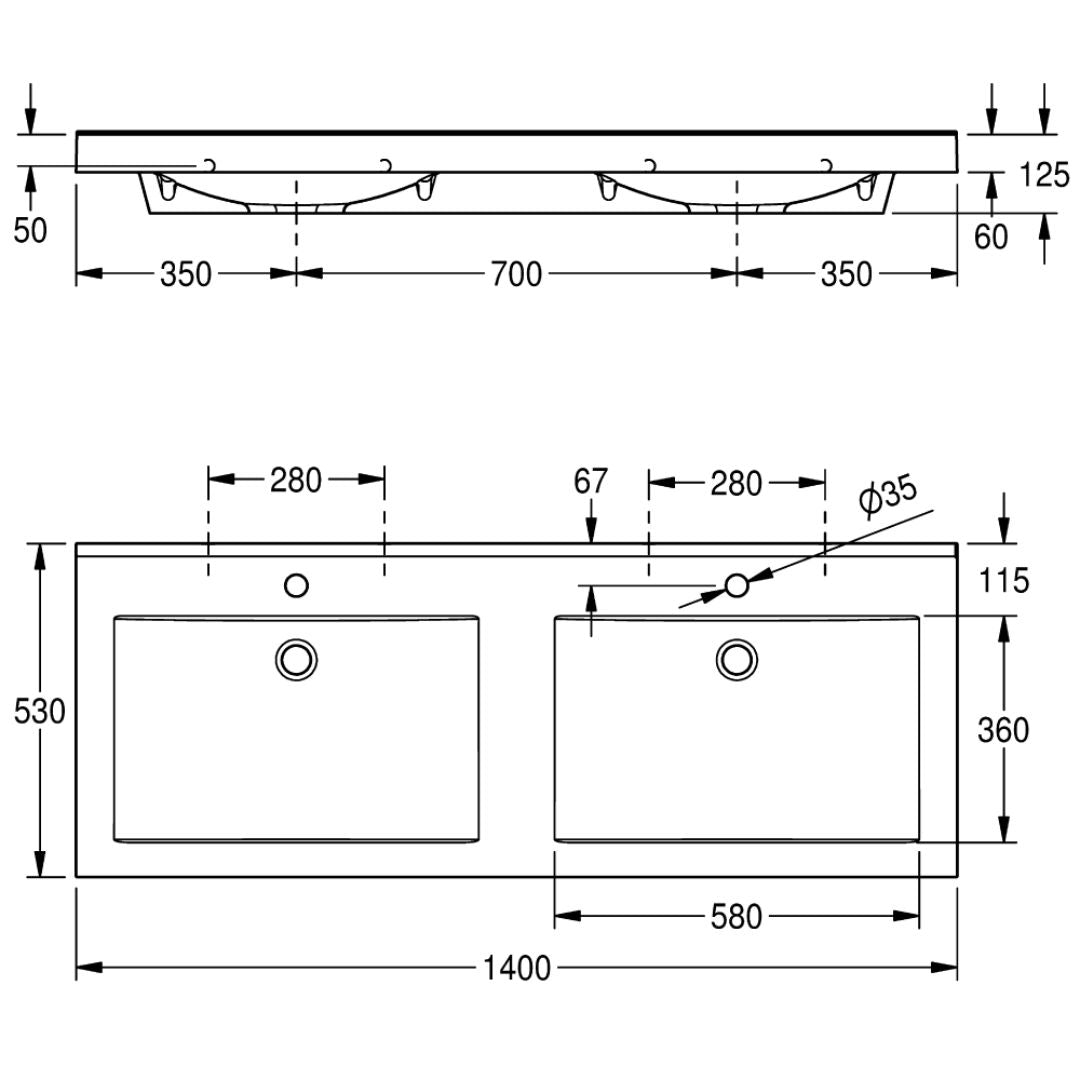 Quadro Wall Mounted Washbasin with Ø35mm Tap Holes (3 Models)