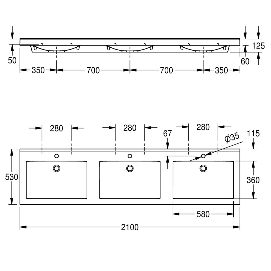 Quadro Wall Mounted Washbasin with Ø35mm Tap Holes (3 Models)