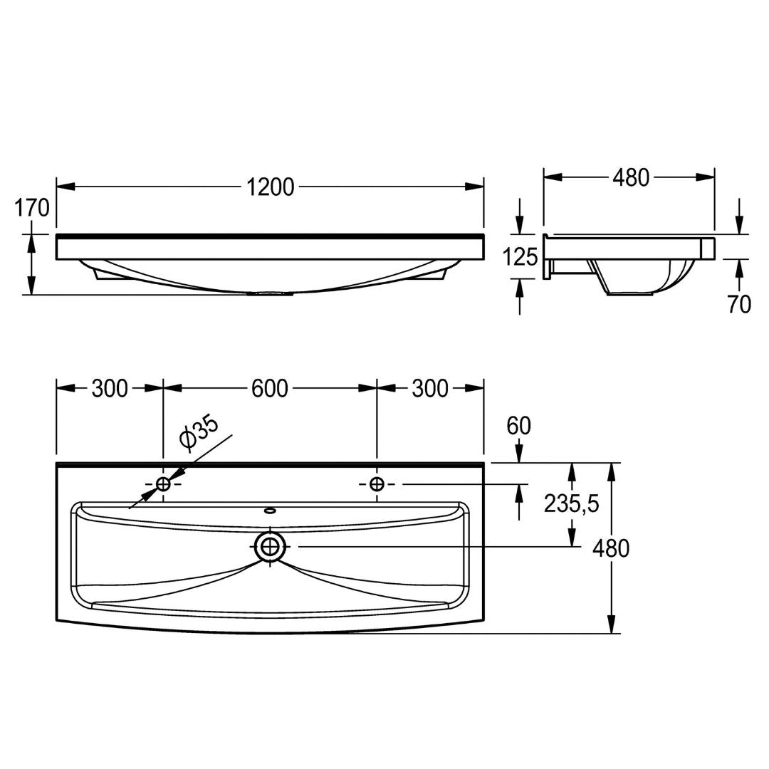SOLX Wall Mounted Miranit Wash Trough with Ø35mm Tap Holes (3 Options)