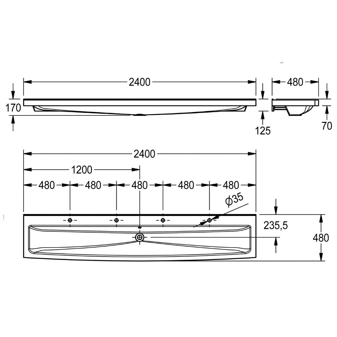 SOLX Wall Mounted Miranit Wash Trough with Ø35mm Tap Holes (3 Options)